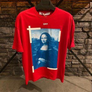 Red Color Mona Lisa Detail Off-White Men’s T-shirt